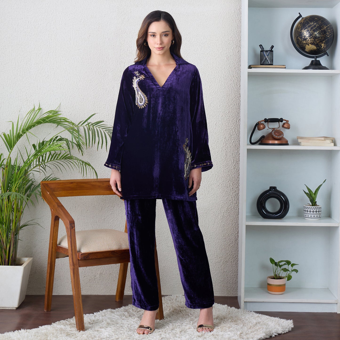 Purple Paisley Hand Embroidered Velvet Set