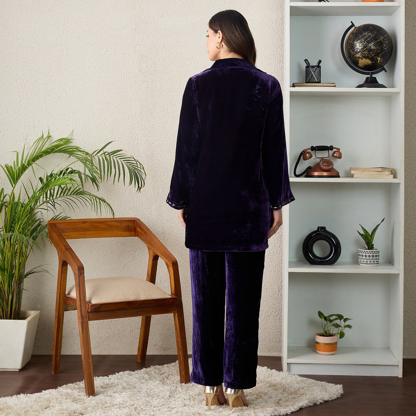 Purple Paisley Hand Embroidered Velvet Set