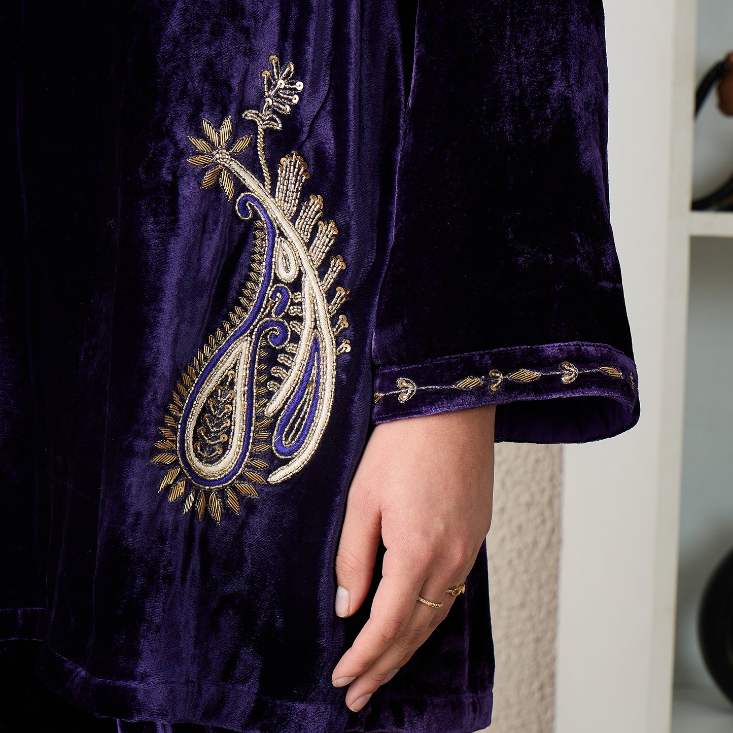 Purple Paisley Hand Embroidered Velvet Set