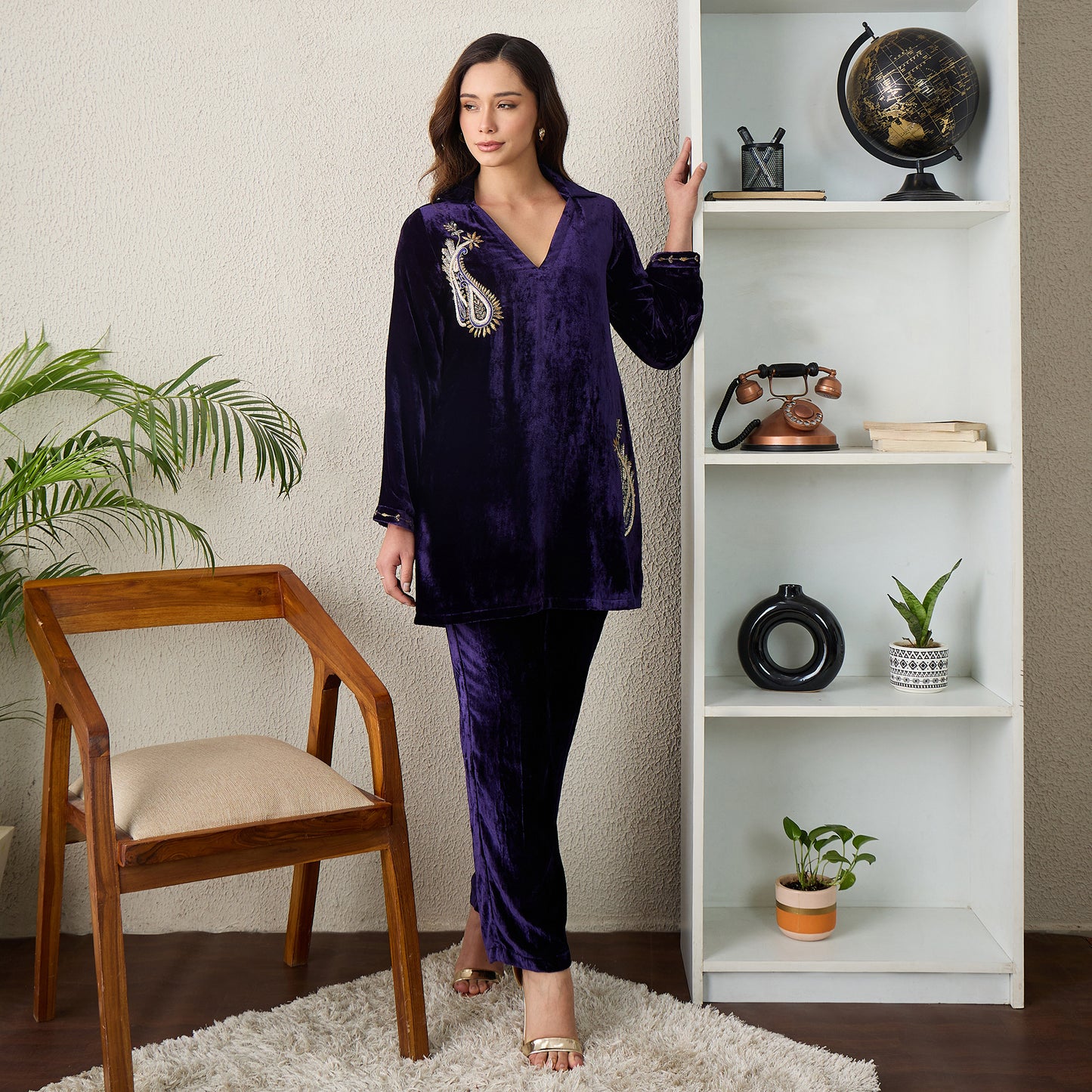 Purple Paisley Hand Embroidered Velvet Set