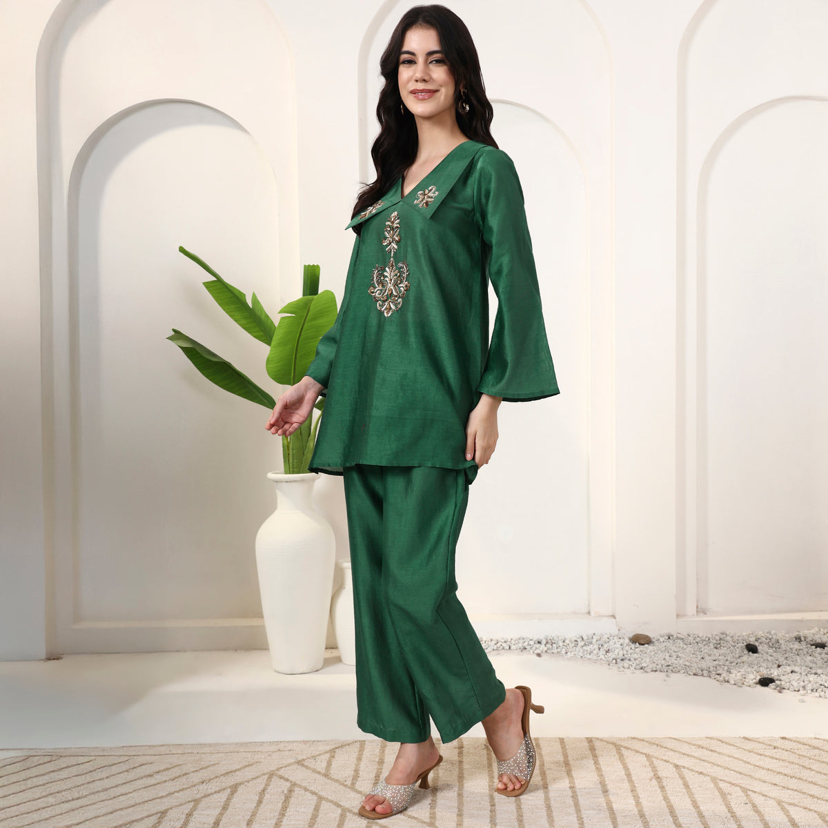 Green Set for Women – Cotton Silk – Model View | First Resort by Ramola Bachchan