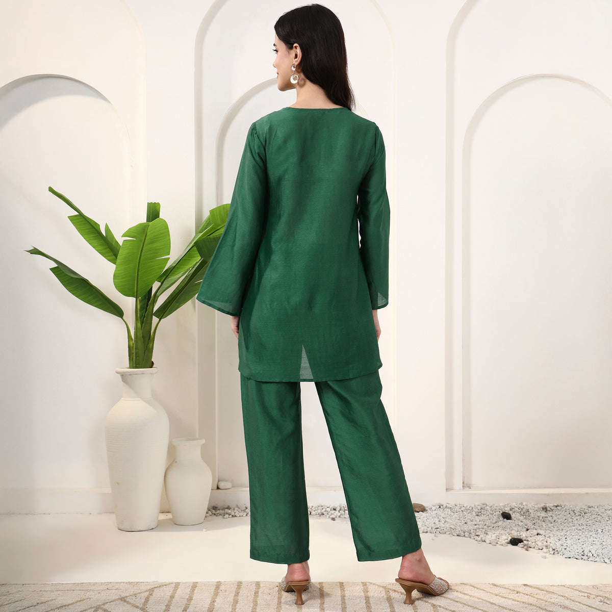 Green Set for Women – Cotton Silk – Detail View | First Resort by Ramola Bachchan