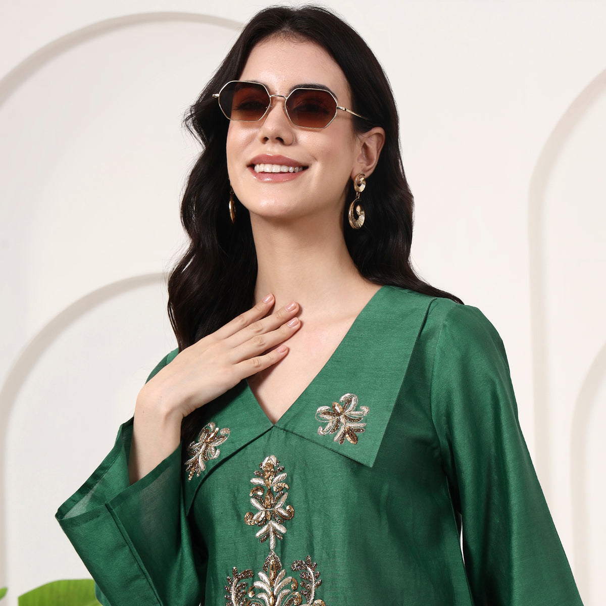 Green Set for Women – Cotton Silk – Back View | First Resort by Ramola Bachchan