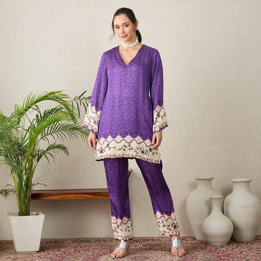 Purple Mystic Floral Printed Co-Ord Set