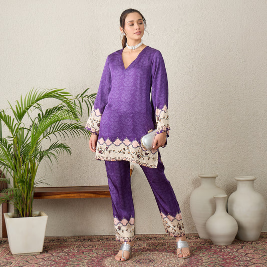 Purple Mystic Floral Printed Co-Ord Set