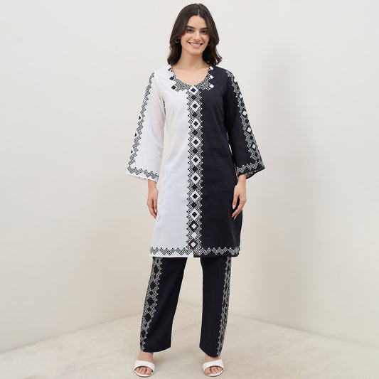 Black and White Symmetric Mosaic Printed Co-Ord Set