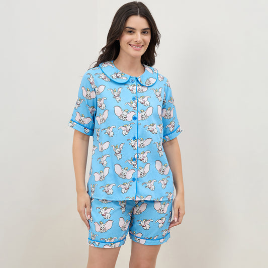 Blue Dumbo Printed Shorts Nightsuit Set