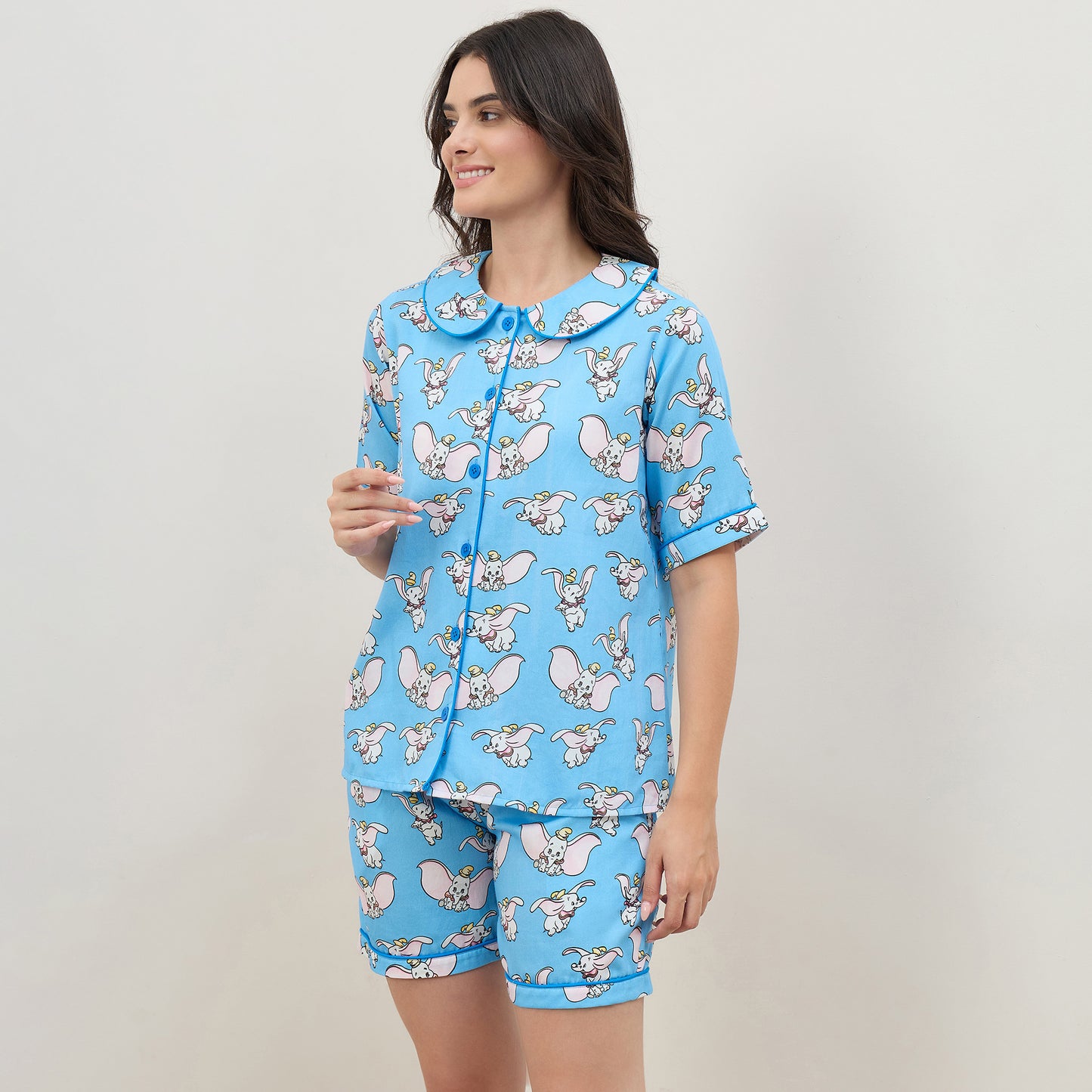 Blue Dumbo Printed Shorts Nightsuit Set