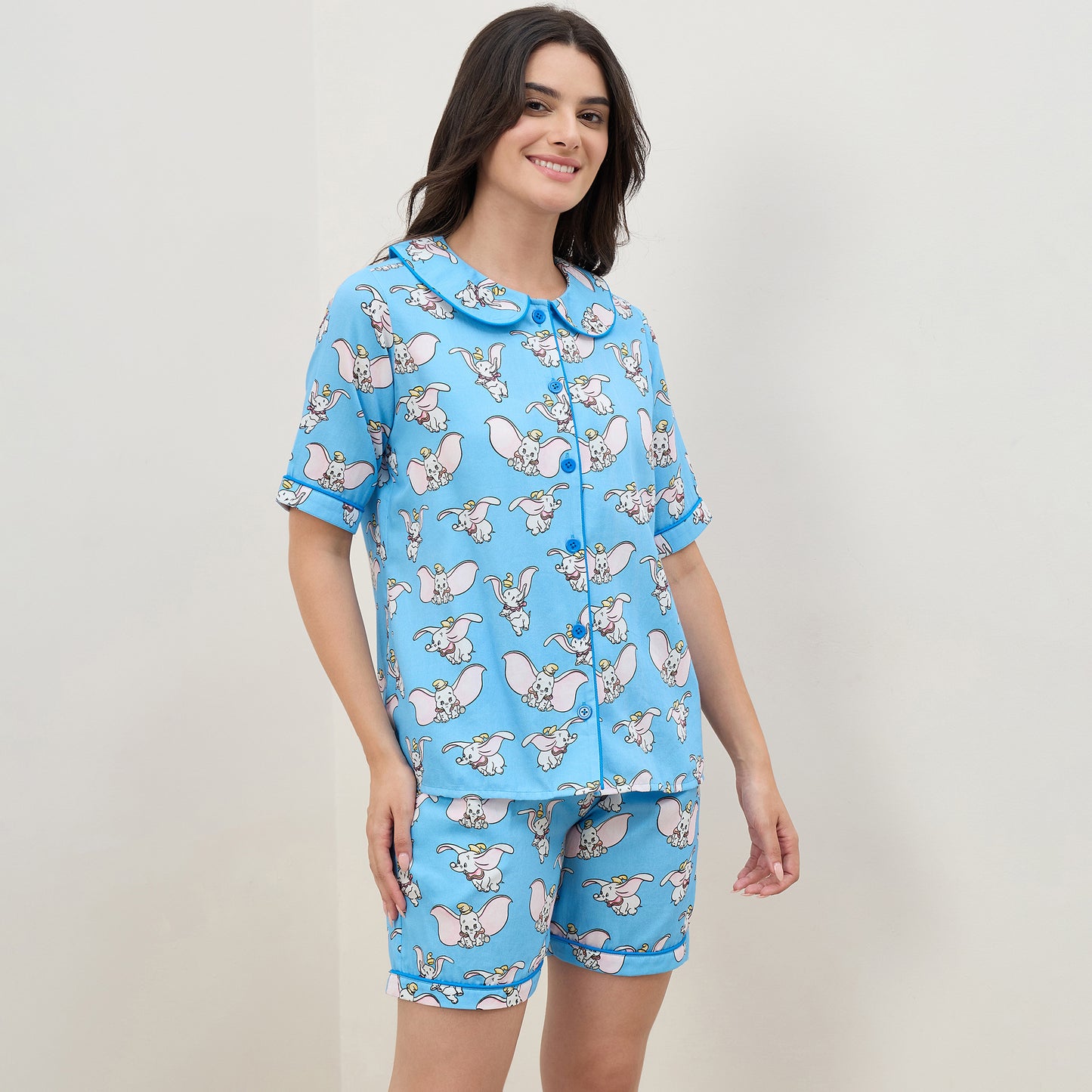 Blue Dumbo Printed Shorts Nightsuit Set
