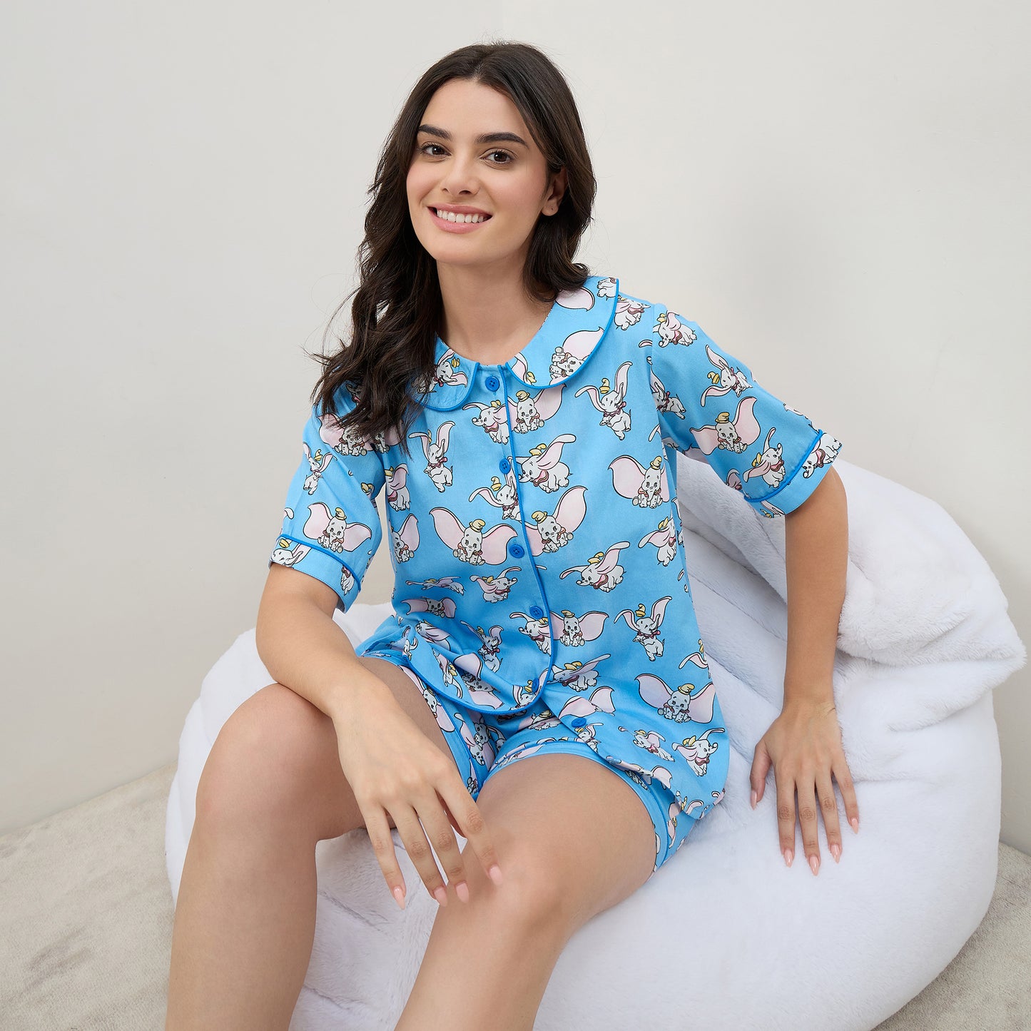 Blue Dumbo Printed Shorts Nightsuit Set
