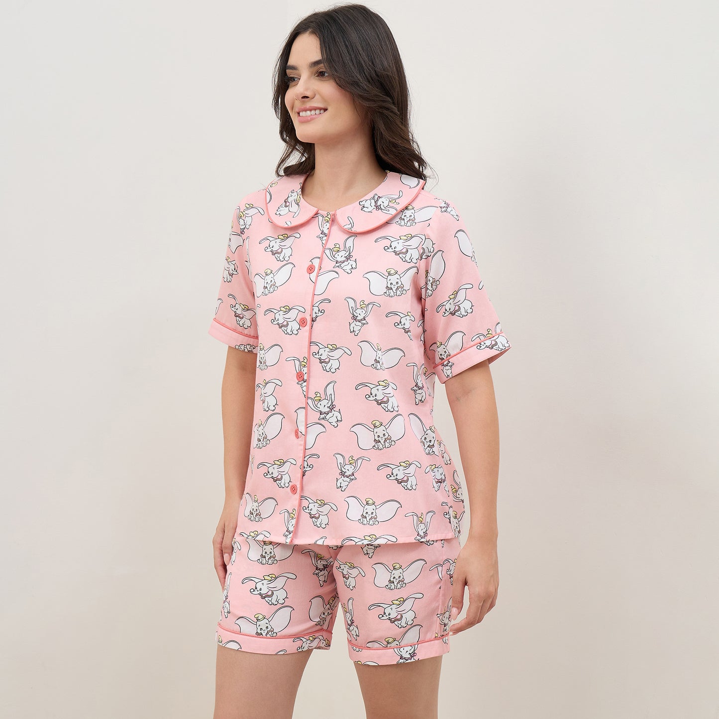 Pink Dumbo Printed Shorts Nightsuit Set