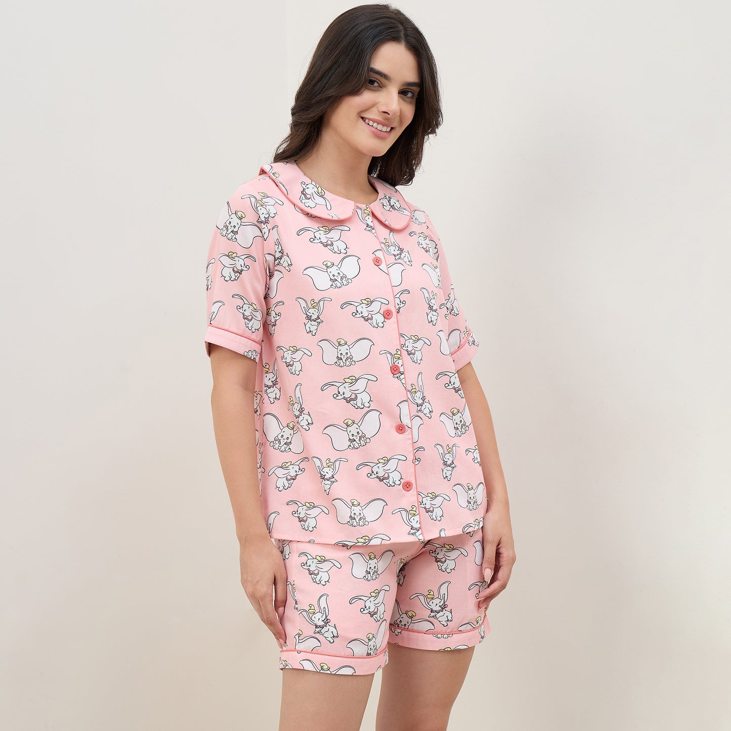 Pink Dumbo Printed Shorts Nightsuit Set