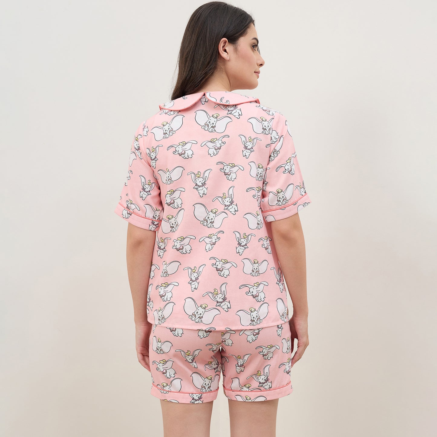 Pink Dumbo Printed Shorts Nightsuit Set