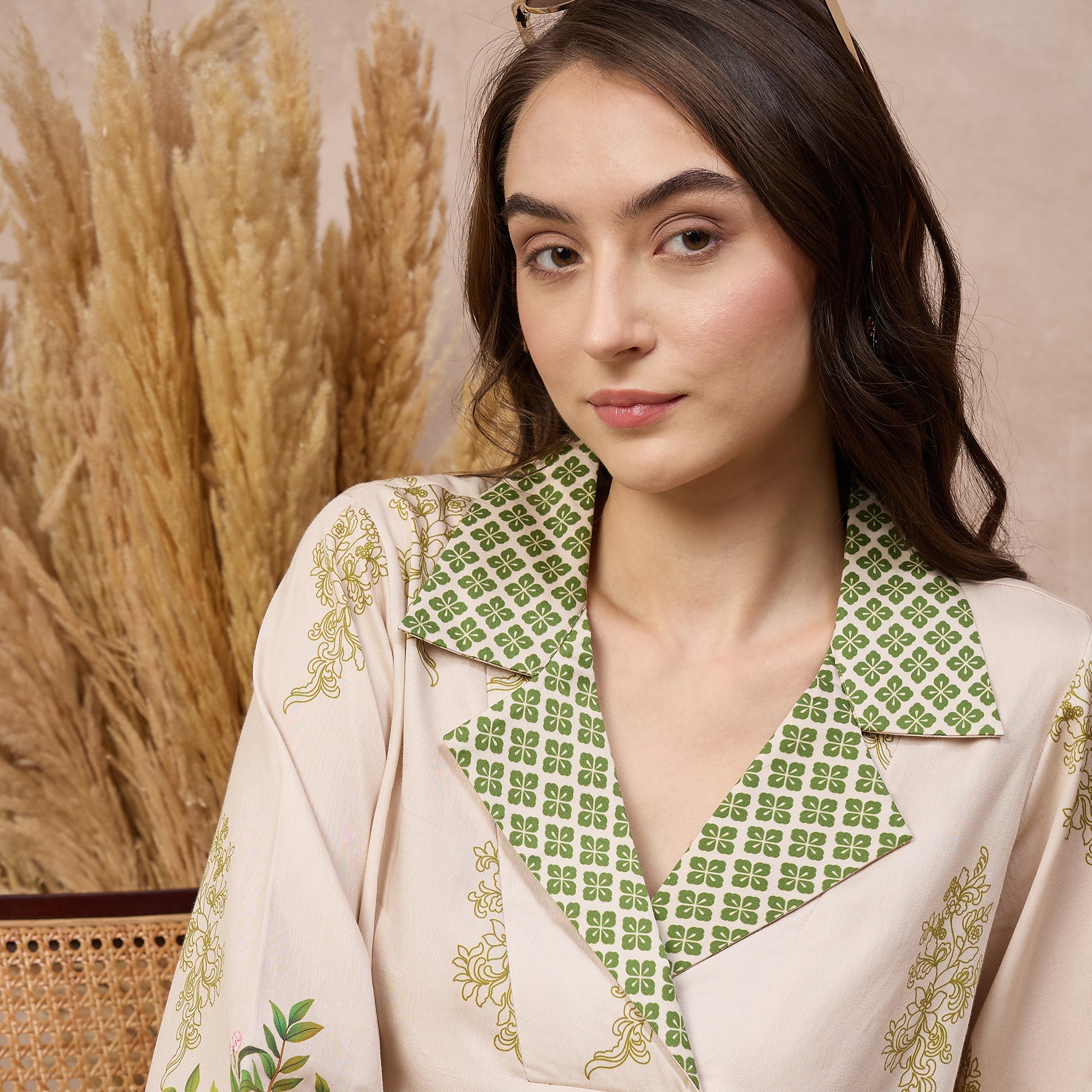 Cream Floral Print Set for Women – Cotton Satin | First Resort by Ramola Bachchan