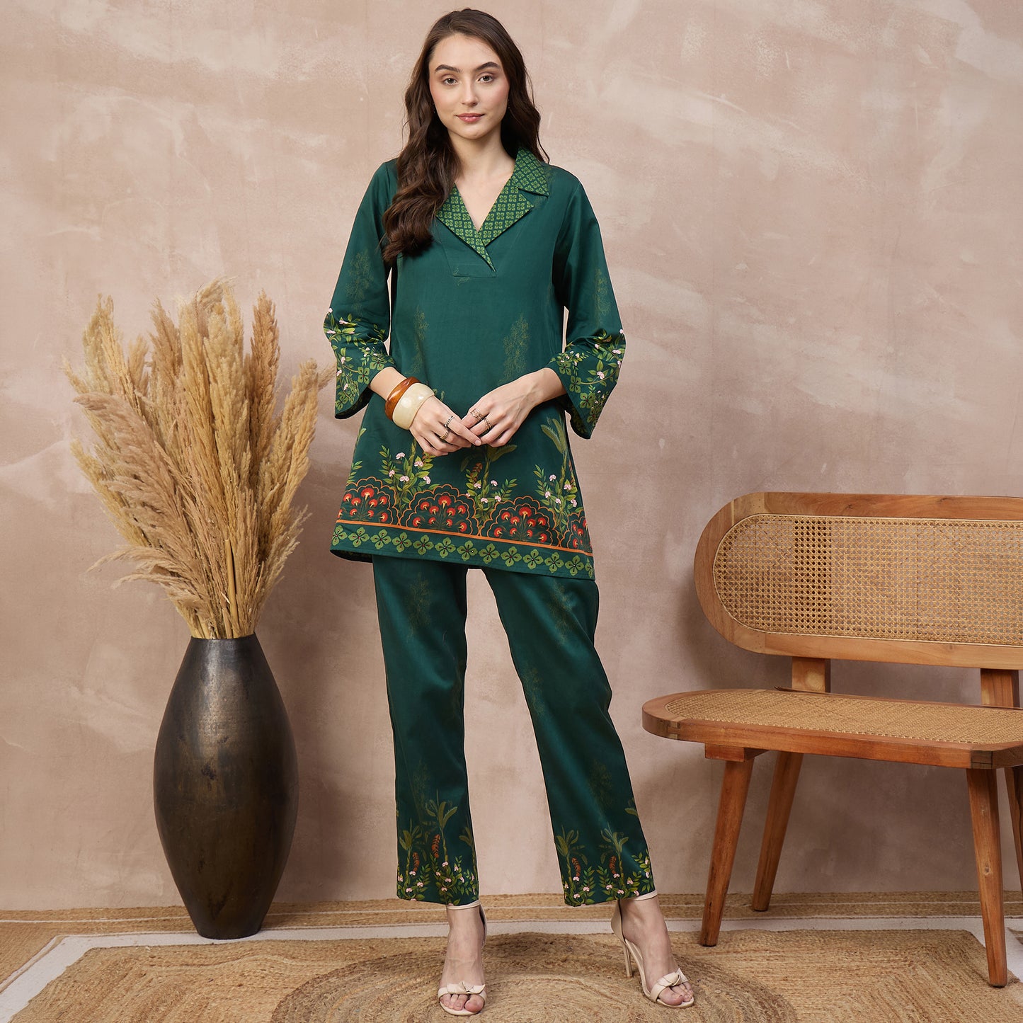 Green Floral Print Set for Women – Cotton Satin | First Resort by Ramola Bachchan
