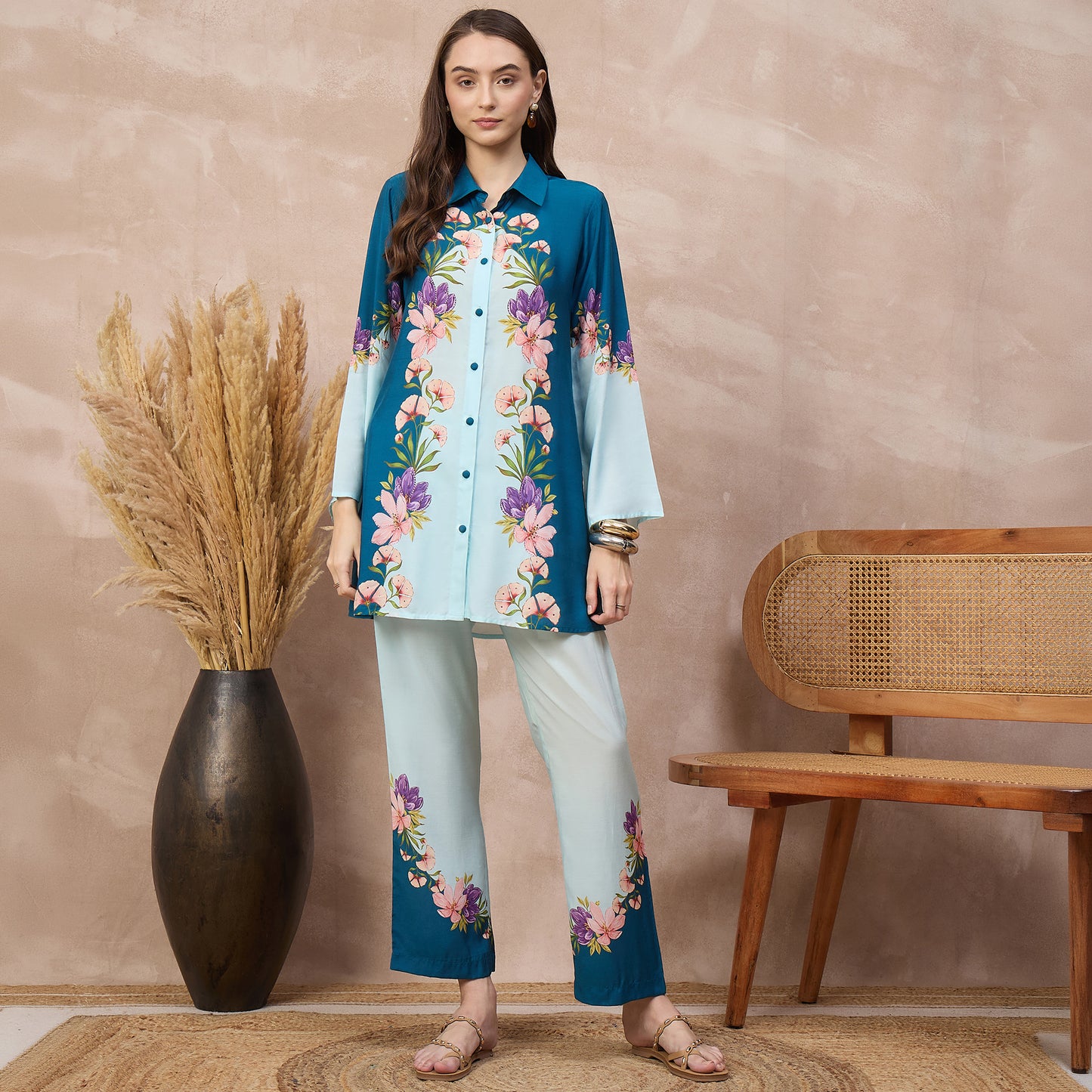 Blue Floral Print Set for Women – Bamberg Muslin | First Resort by Ramola Bachchan
