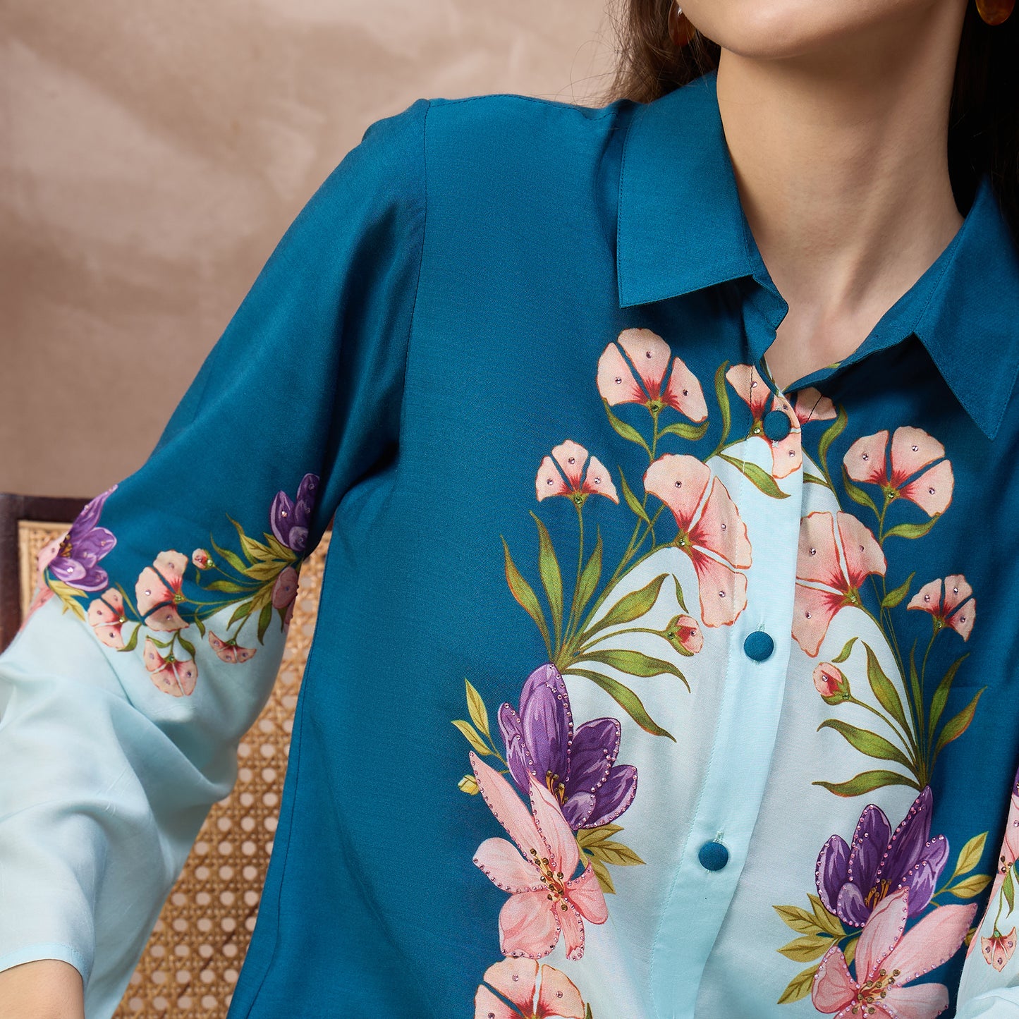 Blue Floral Print Set for Women – Bamberg Muslin | First Resort by Ramola Bachchan