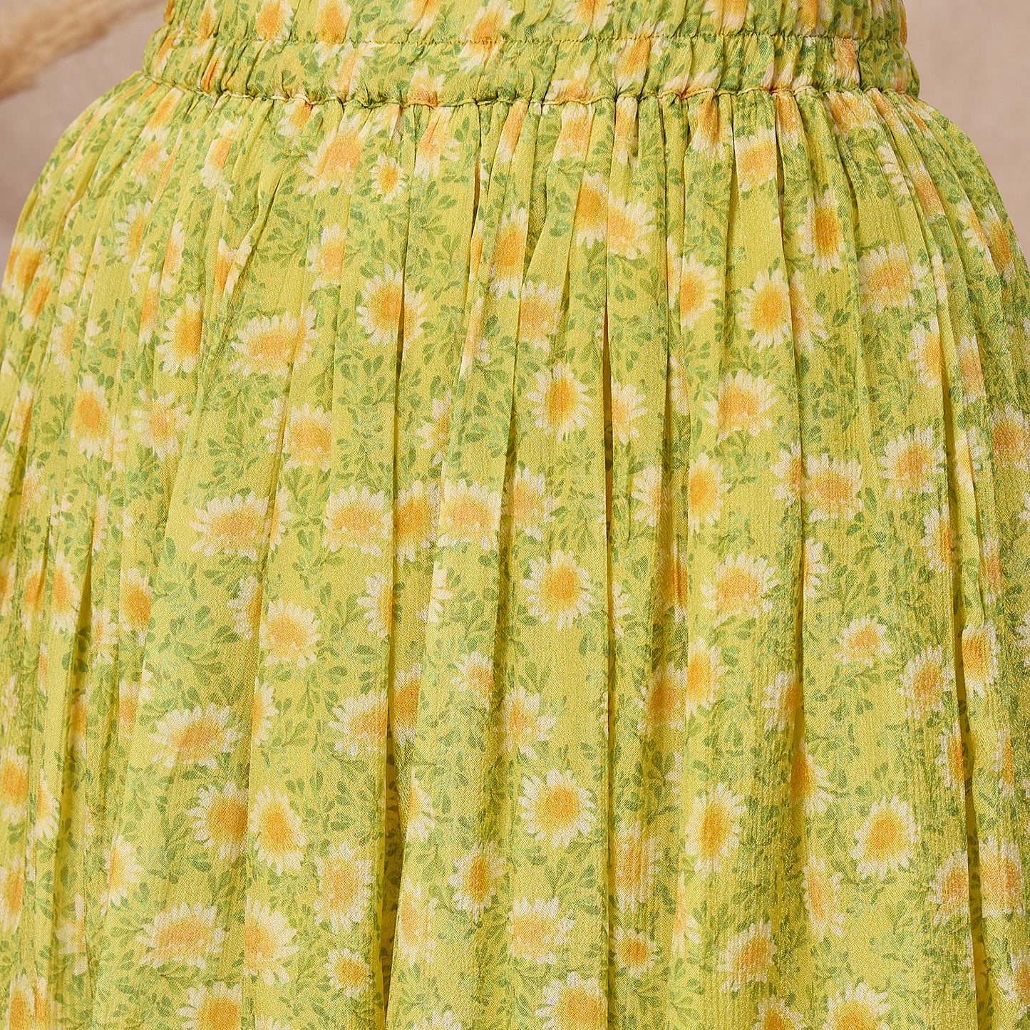 Lemon Yellow Floral Print Set for Women – Viscose Chinon Chiffon – Close Up | First Resort by Ramola Bachchan