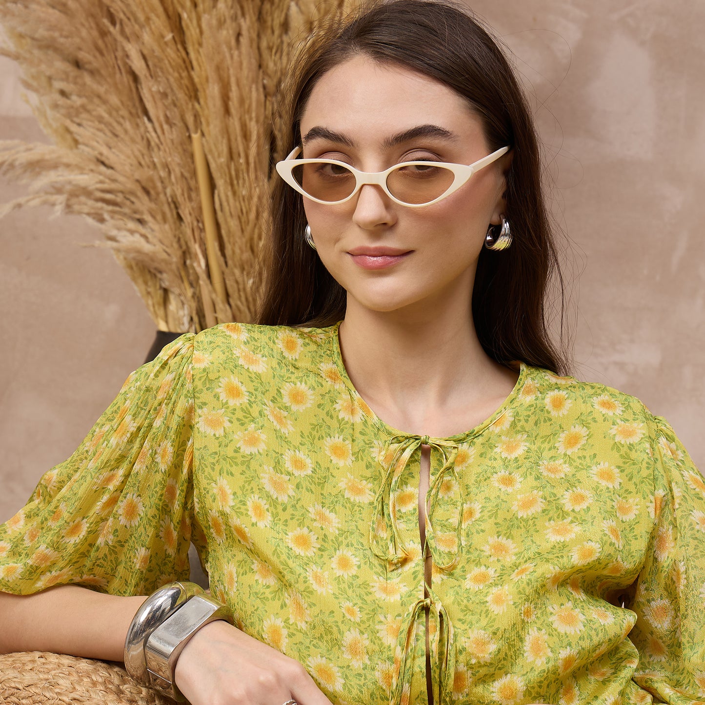 Lemon Yellow Floral Print Set for Women – Viscose Chinon Chiffon | First Resort by Ramola Bachchan