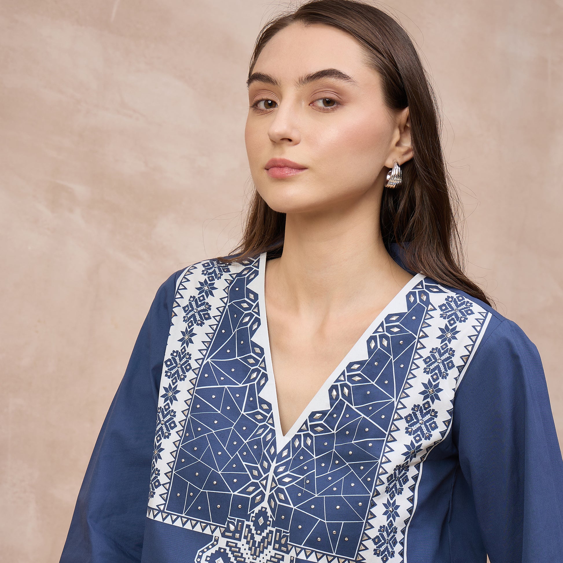 Blue and White Geometric Print Set for Women – Cotton Poplin | First Resort by Ramola Bachchan