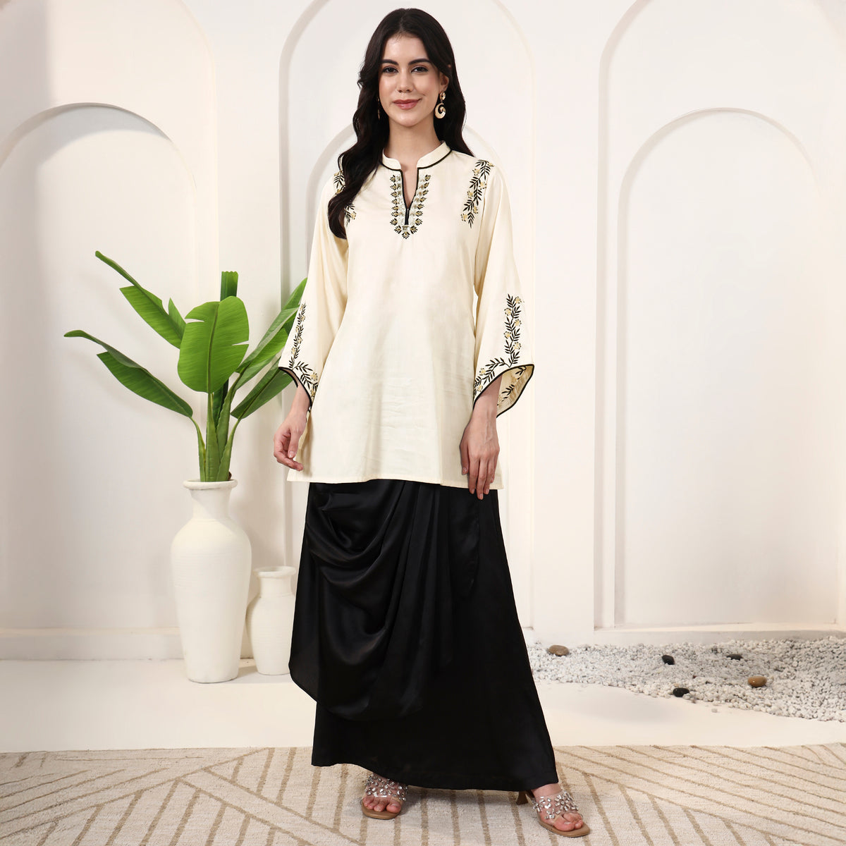 Cream Set for Women – Cotton Satin, Polyester Satin | First Resort by Ramola Bachchan