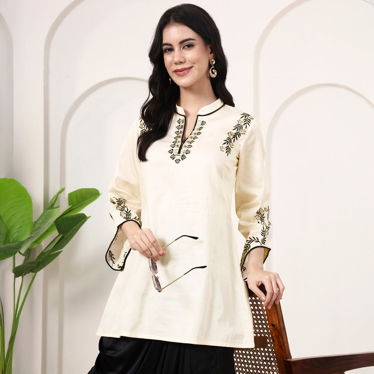 Cream Set for Women – Cotton Satin, Polyester Satin – Back View | First Resort by Ramola Bachchan