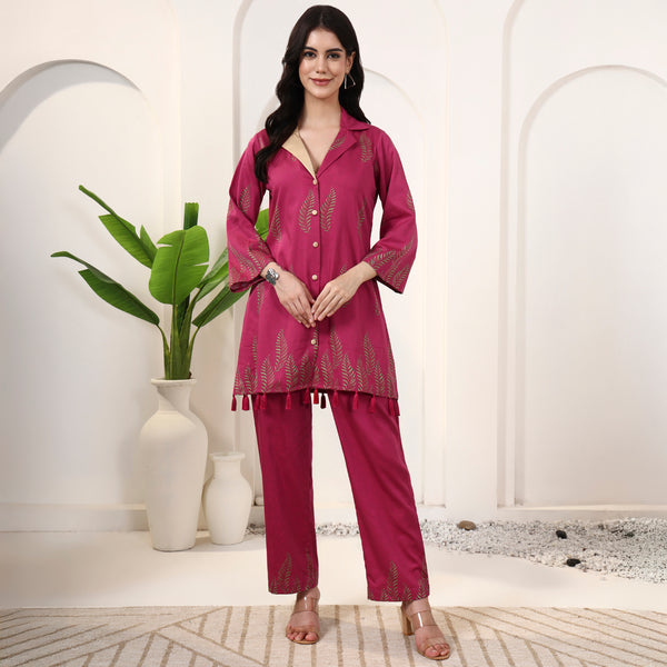 Pink Floral Print Set for Women – Cotton Satin | First Resort by Ramola Bachchan