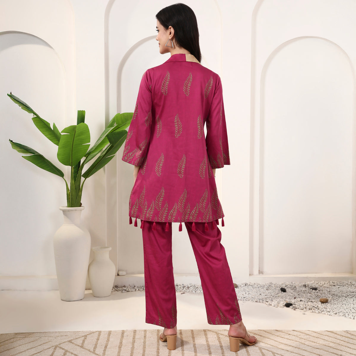 Pink Floral Print Set for Women – Cotton Satin – Detail View | First Resort by Ramola Bachchan