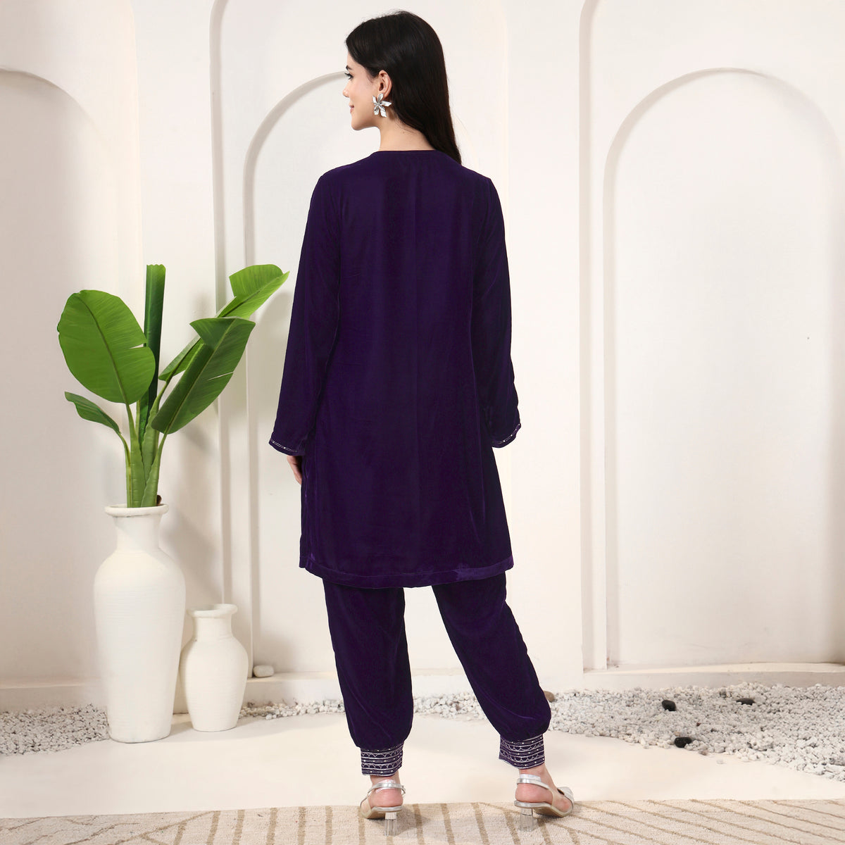 Purple Set for Women – Silk Velvet – Detail View | First Resort by Ramola Bachchan