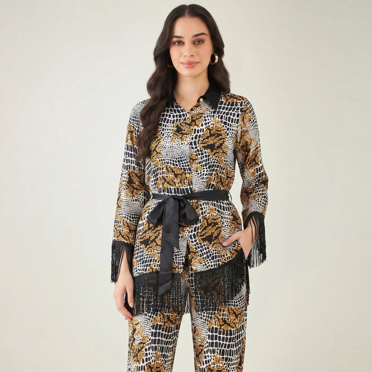 Yellow Animal Print Shirt for Women – Viscose Crepe | First Resort by Ramola Bachchan