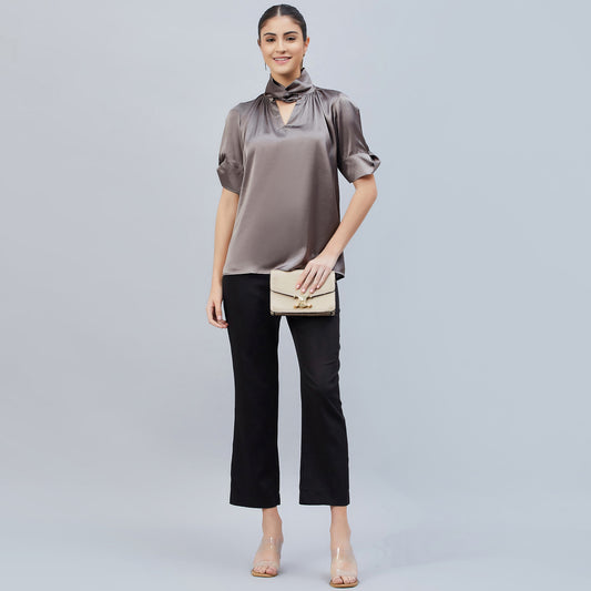 Grey Twisted Embellished Satin Shirt