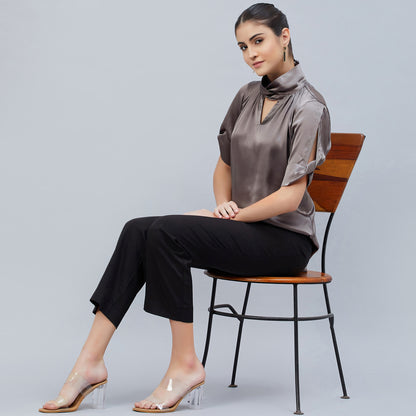 Grey Twisted Embellished Satin Shirt