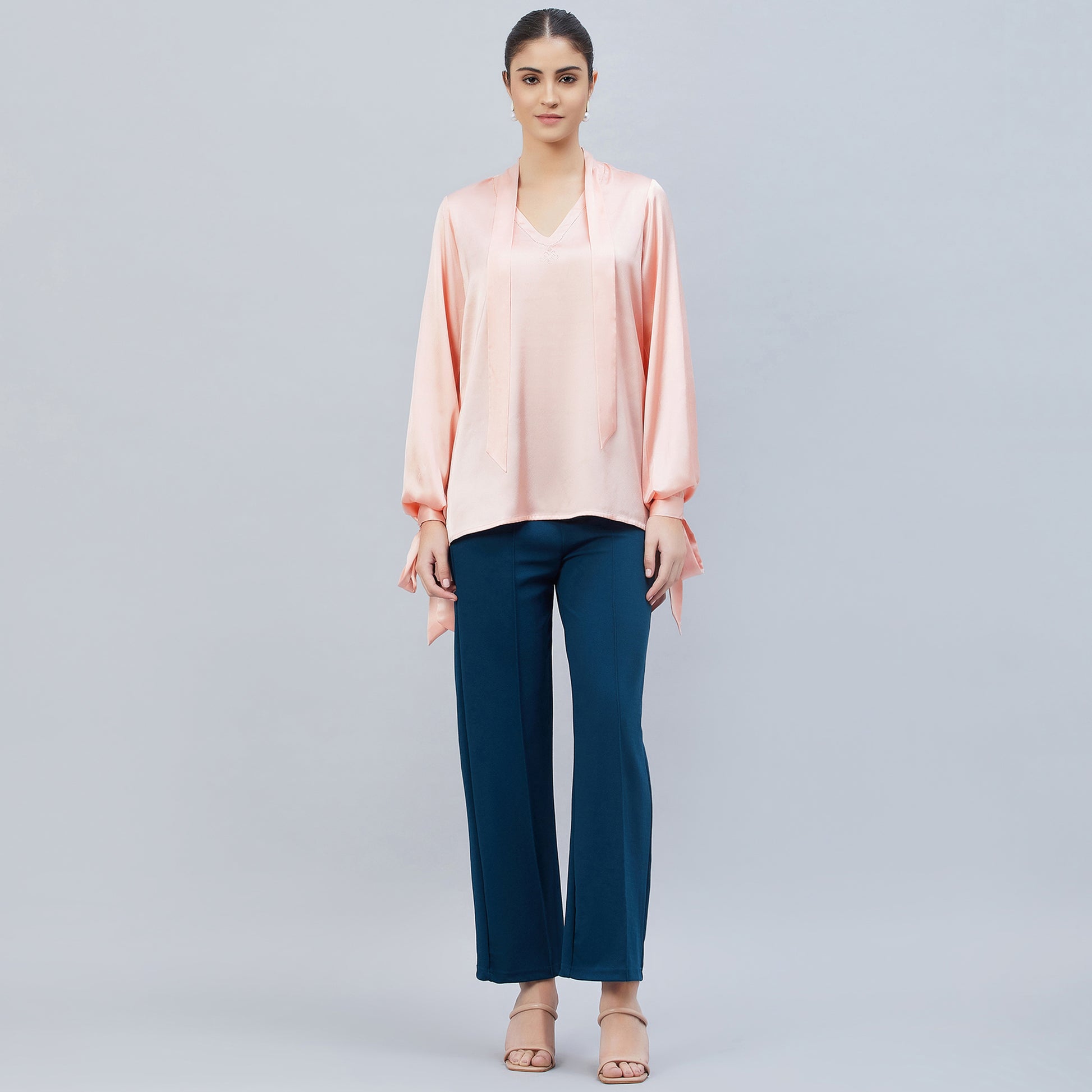 Pink Neck-Tie Embellished Satin Shirt – First Resort by Ramola