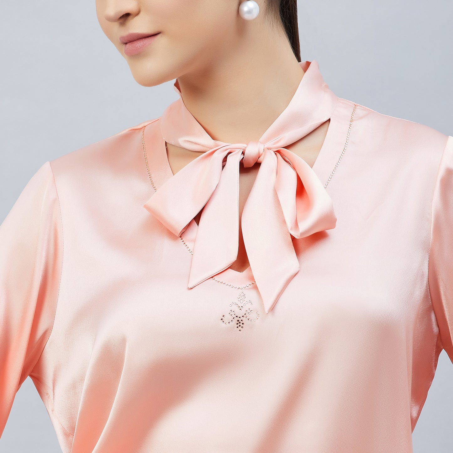 Pink Neck-Tie Embellished Satin Shirt