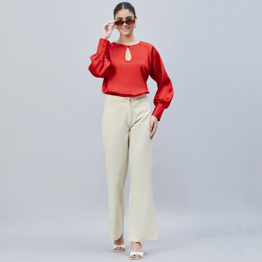 Red Keyhole Embellished Satin Shirt