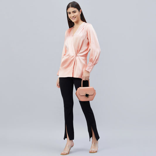 Pink Wrap Embellished Satin Shirt