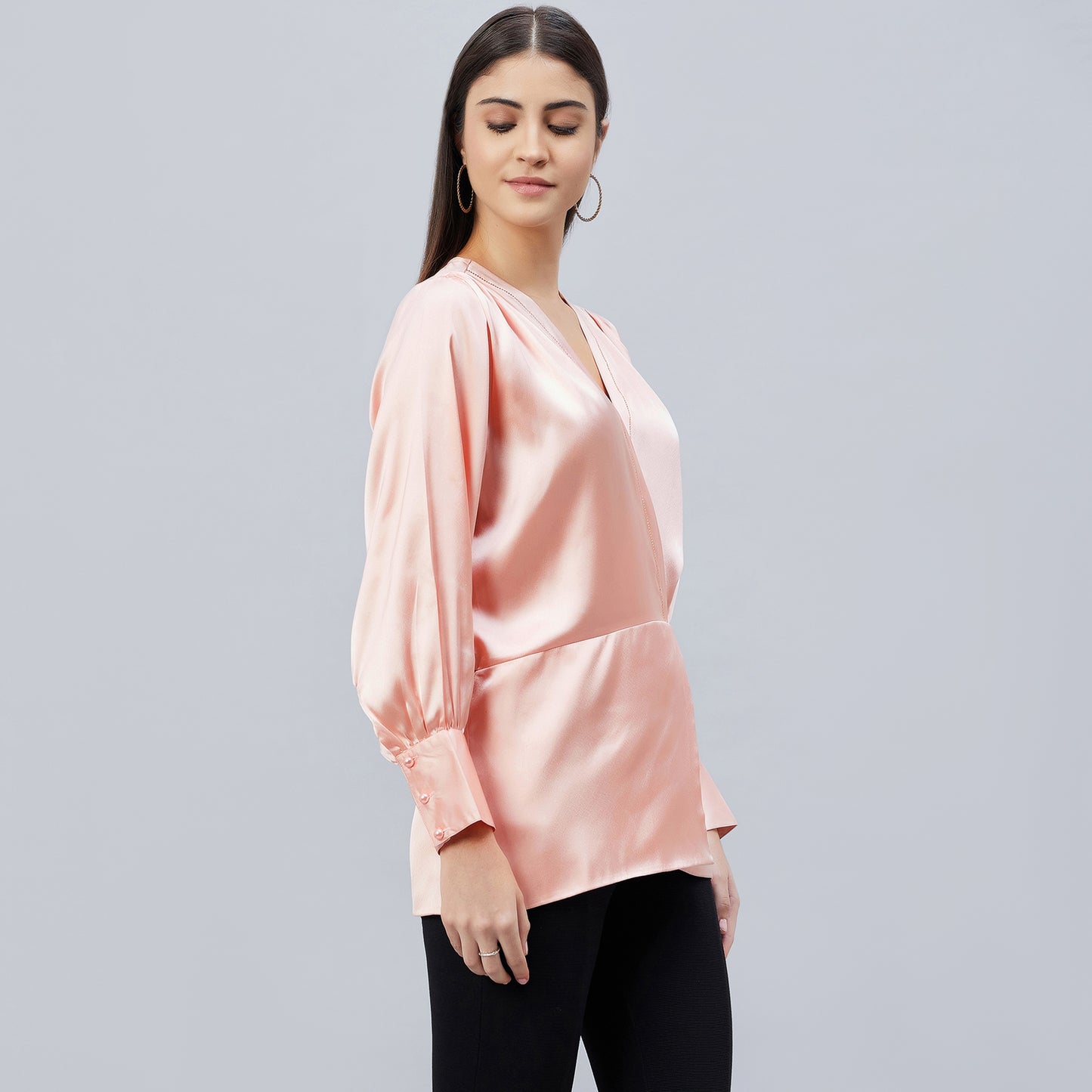 Pink Wrap Embellished Satin Shirt