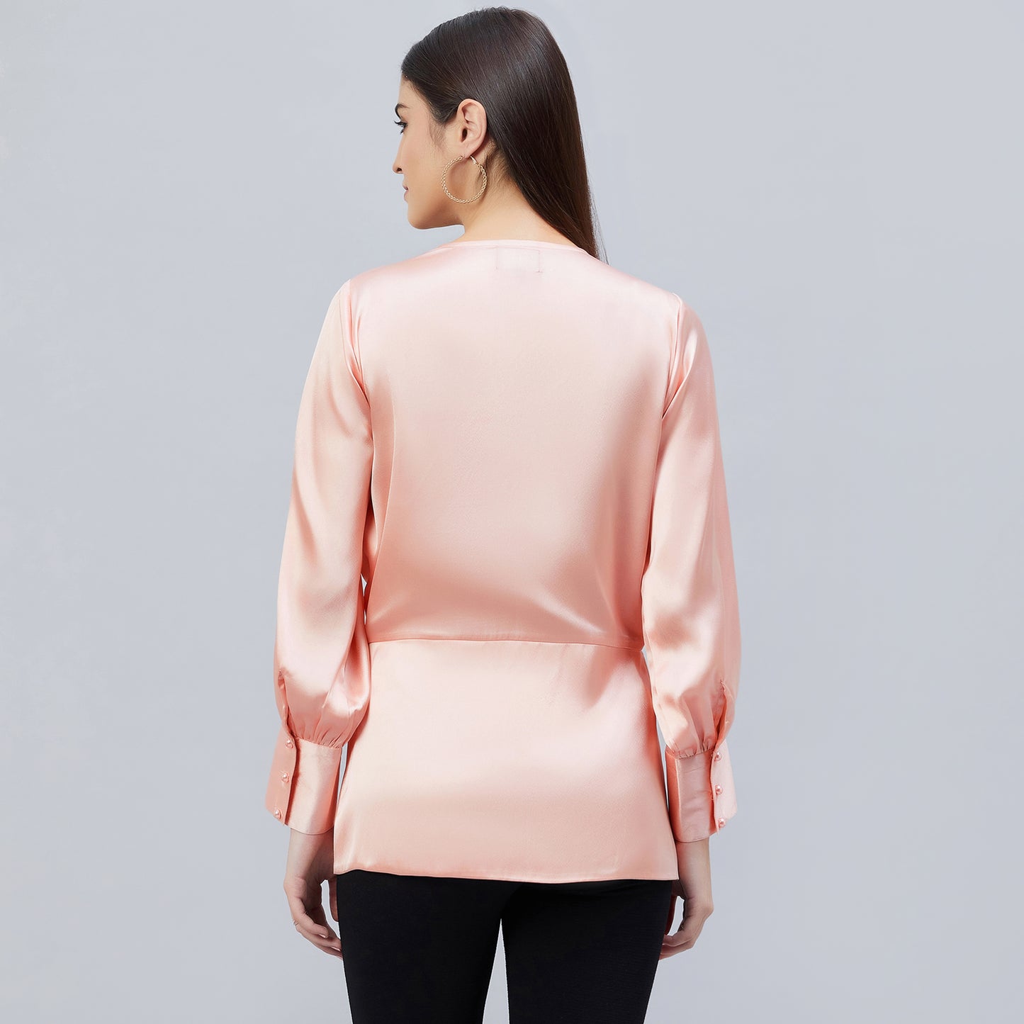 Pink Wrap Embellished Satin Shirt