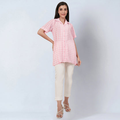 Coral Pink Checked Shirt