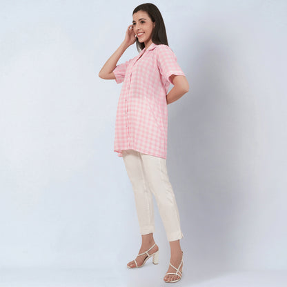 Coral Pink Checked Shirt