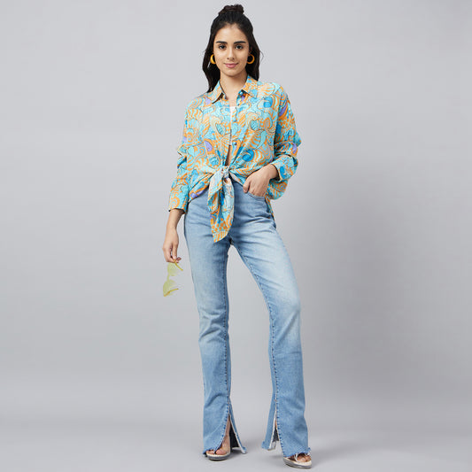 Blue and Citrus Orange Pucci Print Boyfriend Shirt