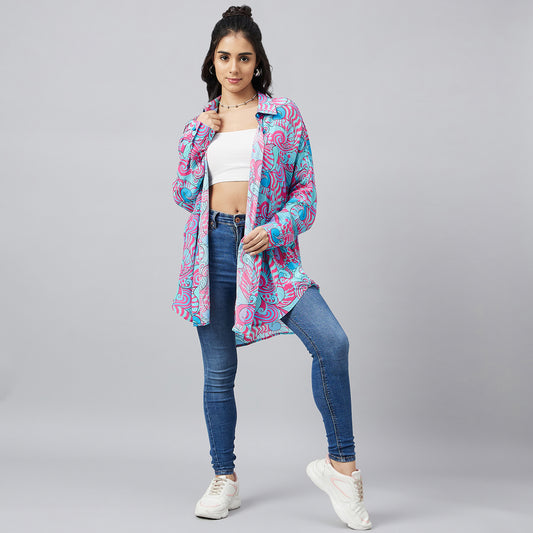 Blue and Rose Pink Pucci Print Boyfriend Shirt