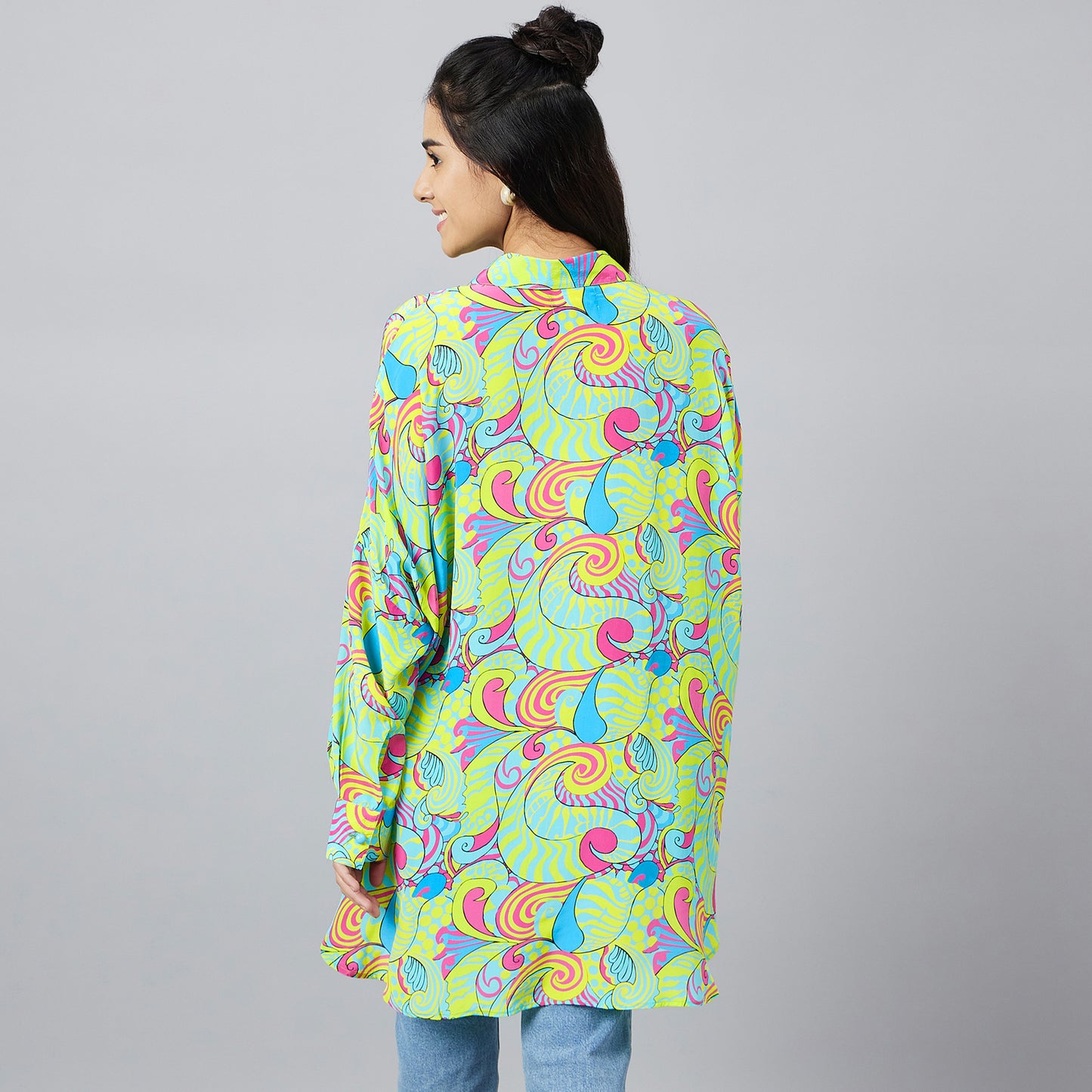 Citrus Green and Lemon Playful Print Boyfriend Shirt