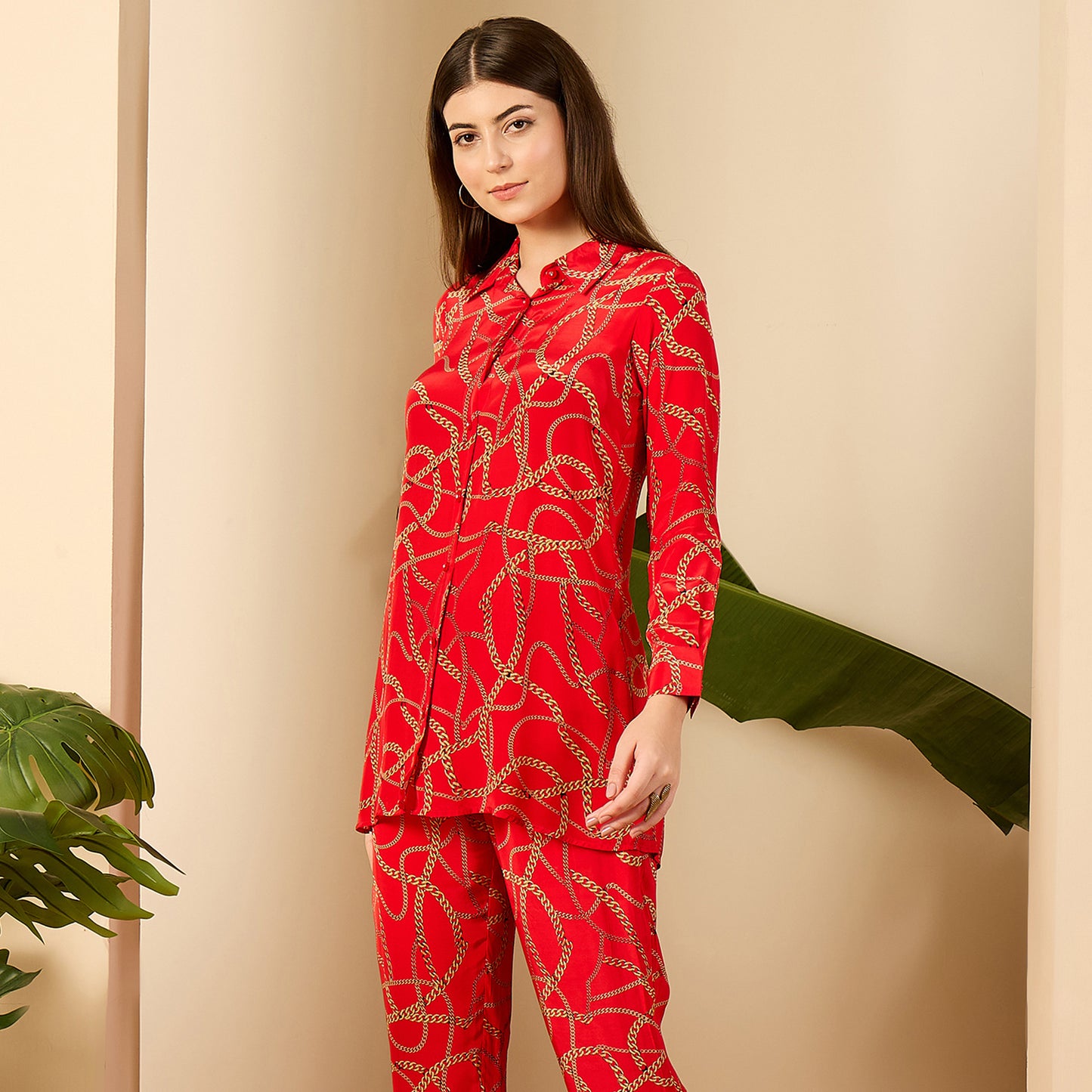 Red Chain Print Shirt