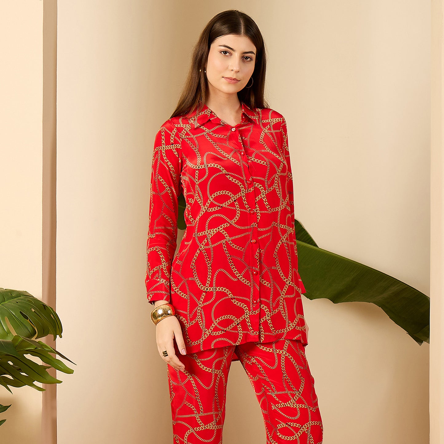 Red Chain Print Shirt