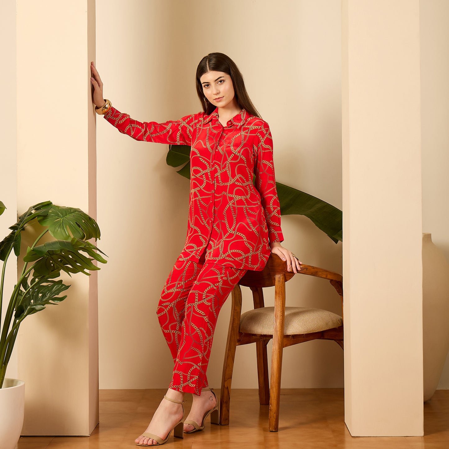 Red Chain Print Shirt