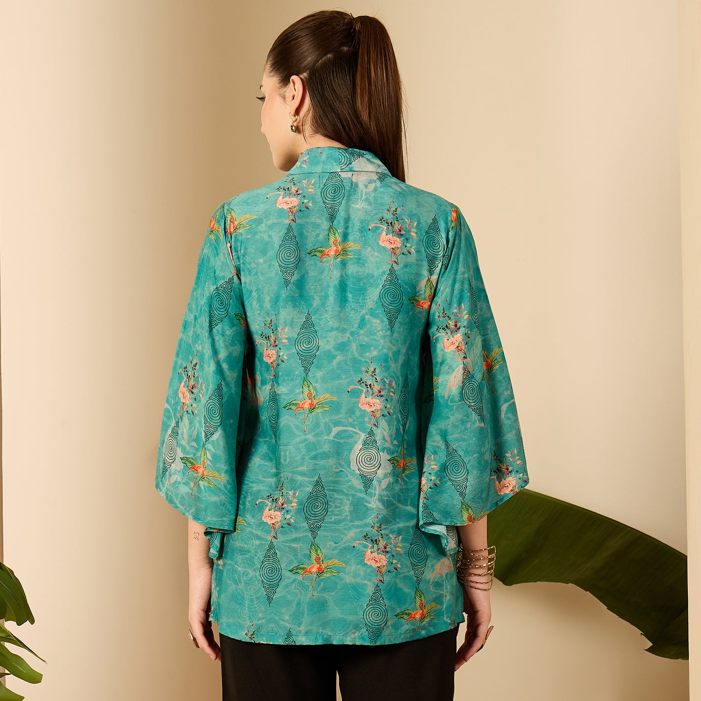 Teal Flamingo Floral Shirt