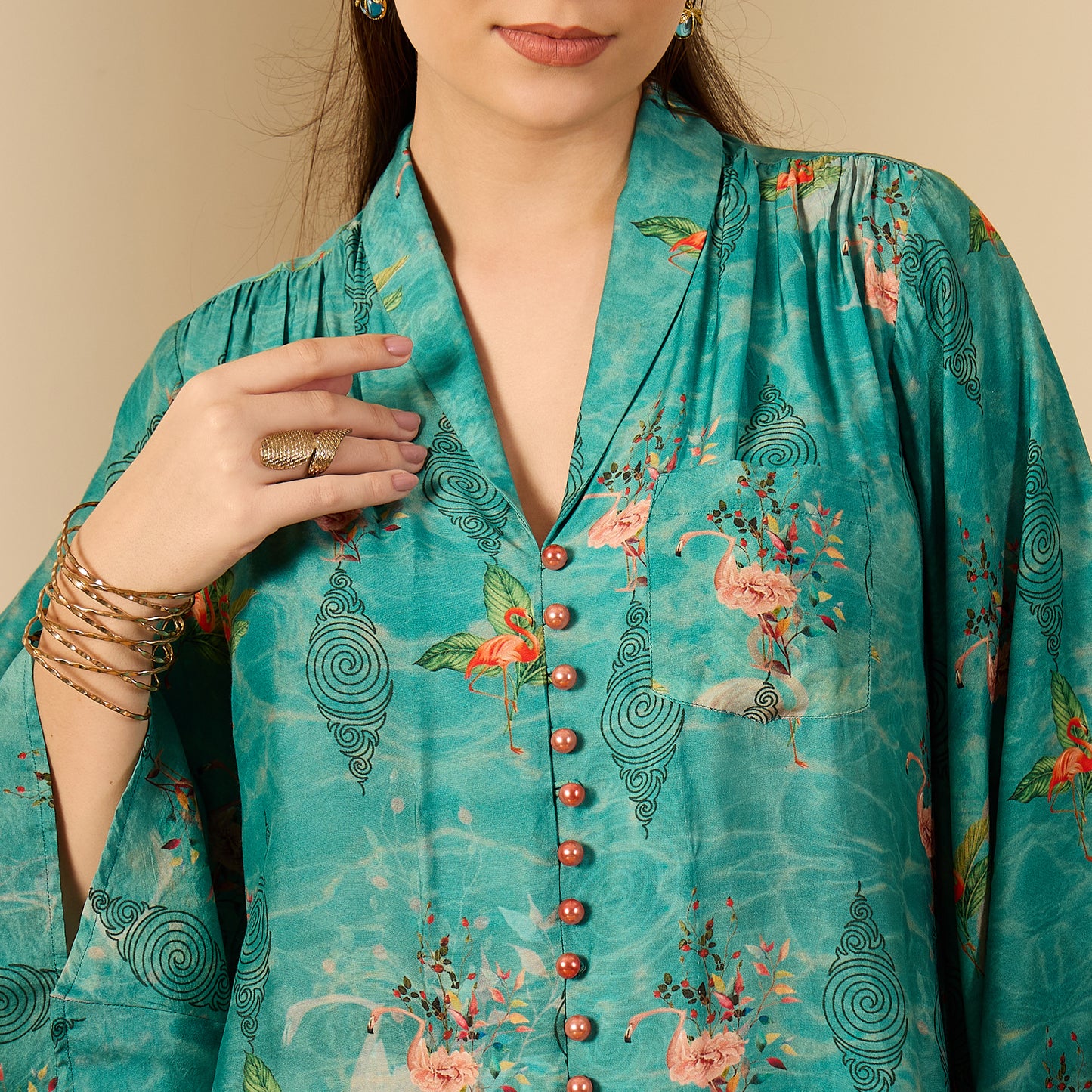 Teal Flamingo Floral Shirt