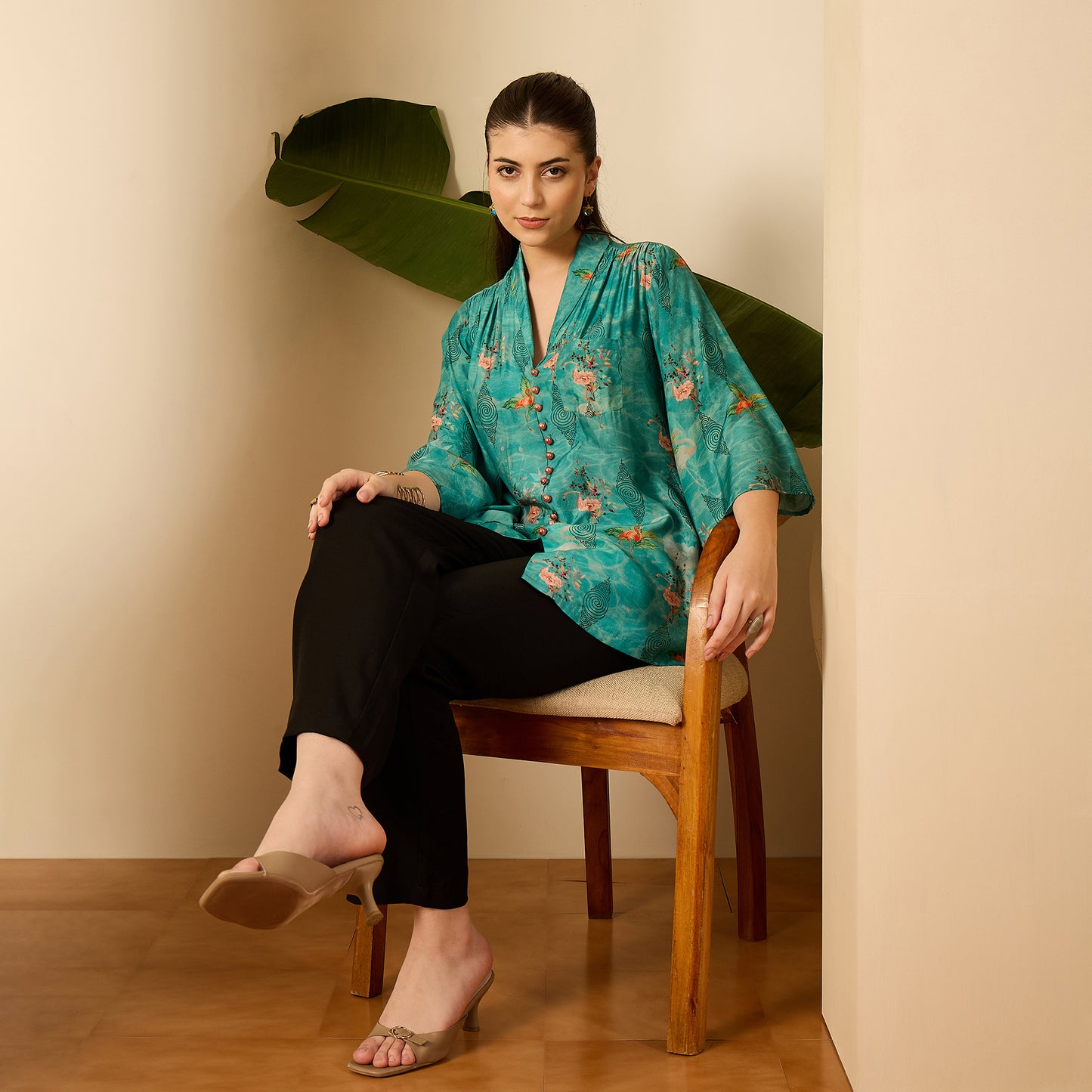 Teal Flamingo Floral Shirt