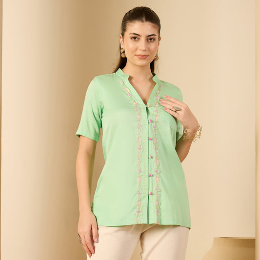 Jelly Mint Hand Embroidered Shirt